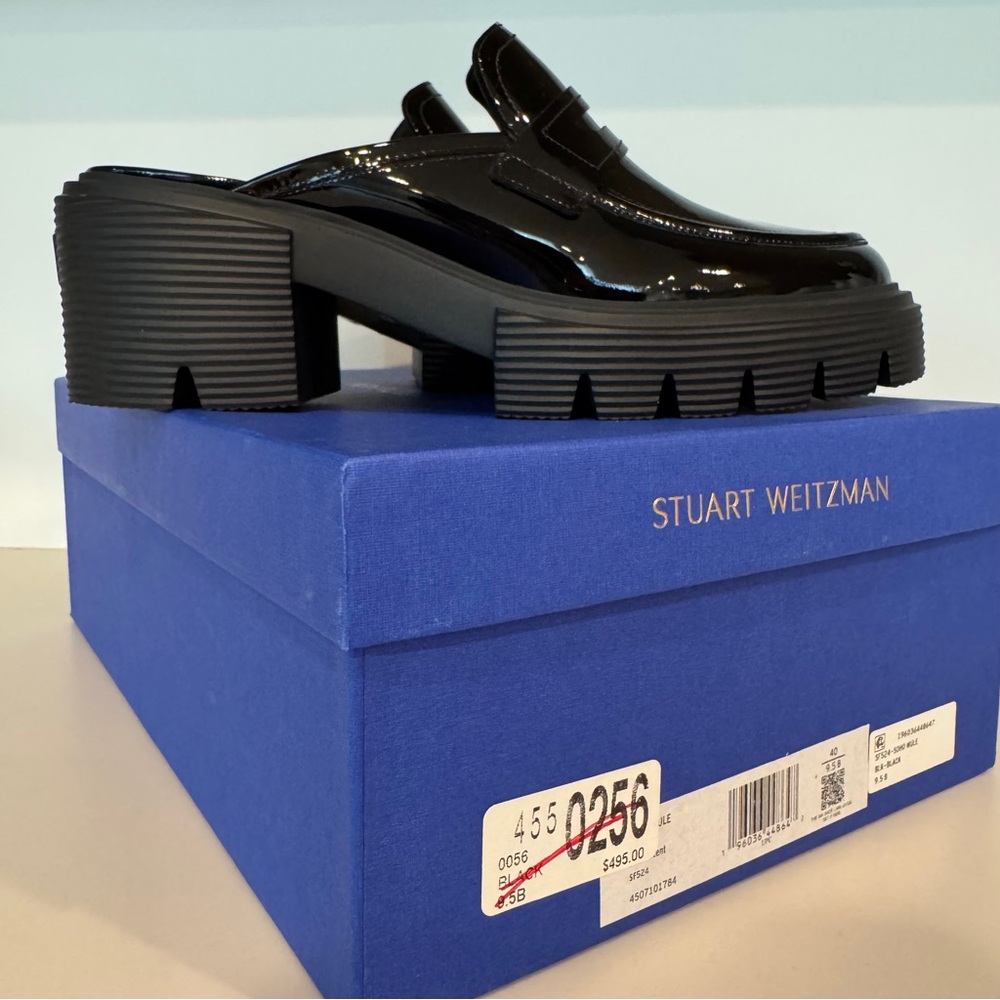 NEW!! Stuart Weitzman Black Soho Mule Slides, 9.5